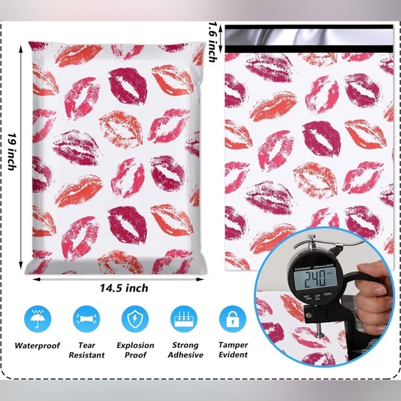 Poly Mailers 14.5"x19" Pink & Red Lips- 25 Pack - Picture 2 of 6